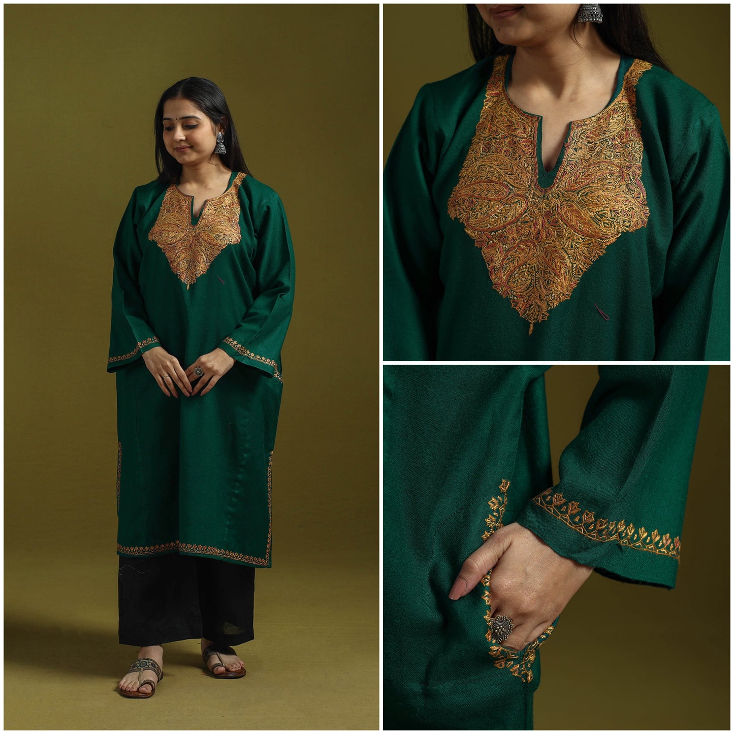 Handwoven sozni hand embroidered kashmiri pure wool pheran