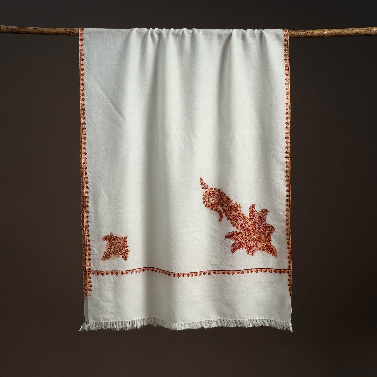 Handwoven sozni hand embroidered merino wool kashmiri stole