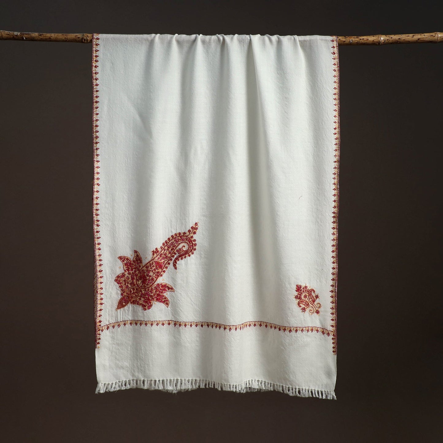 Handwoven sozni hand embroidered merino wool kashmiri stole