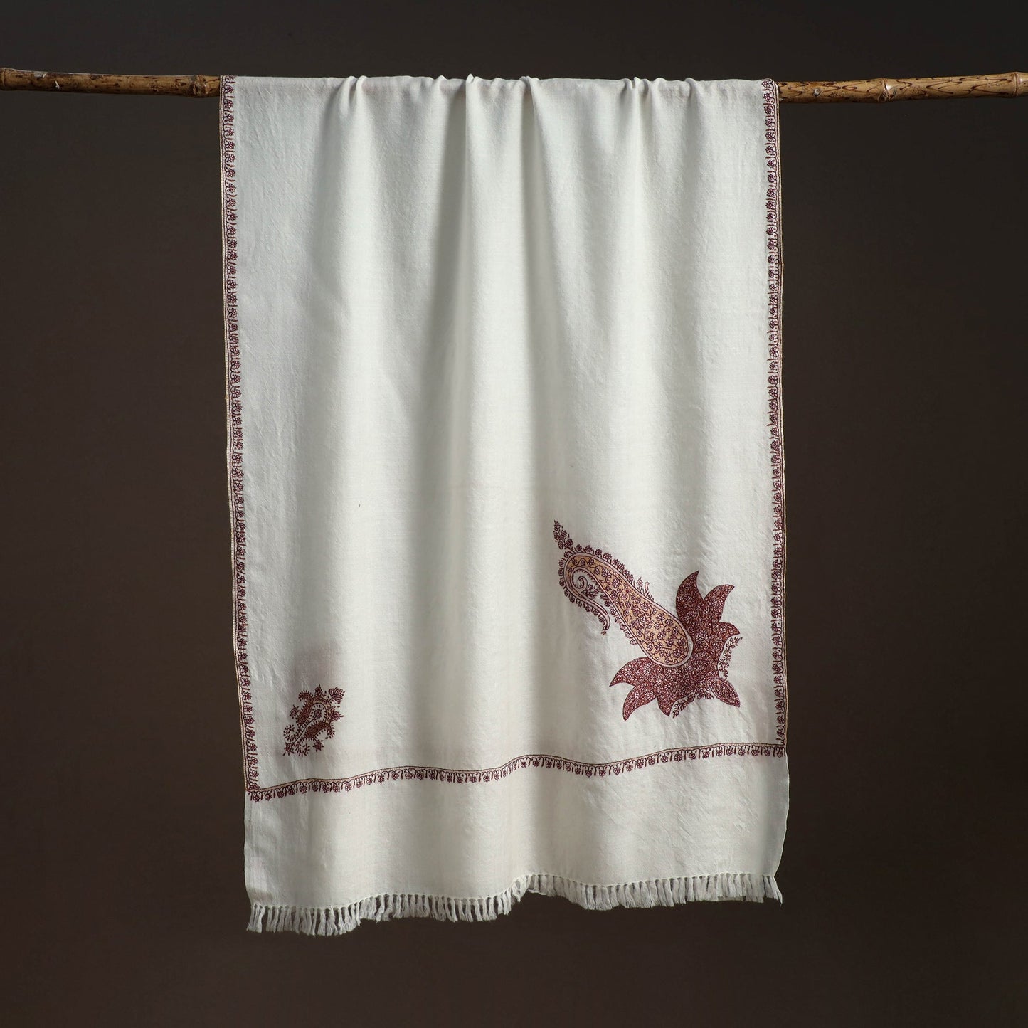 Handwoven sozni hand embroidered merino wool kashmiri stole