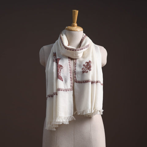 Handwoven sozni hand embroidered merino wool kashmiri stole
