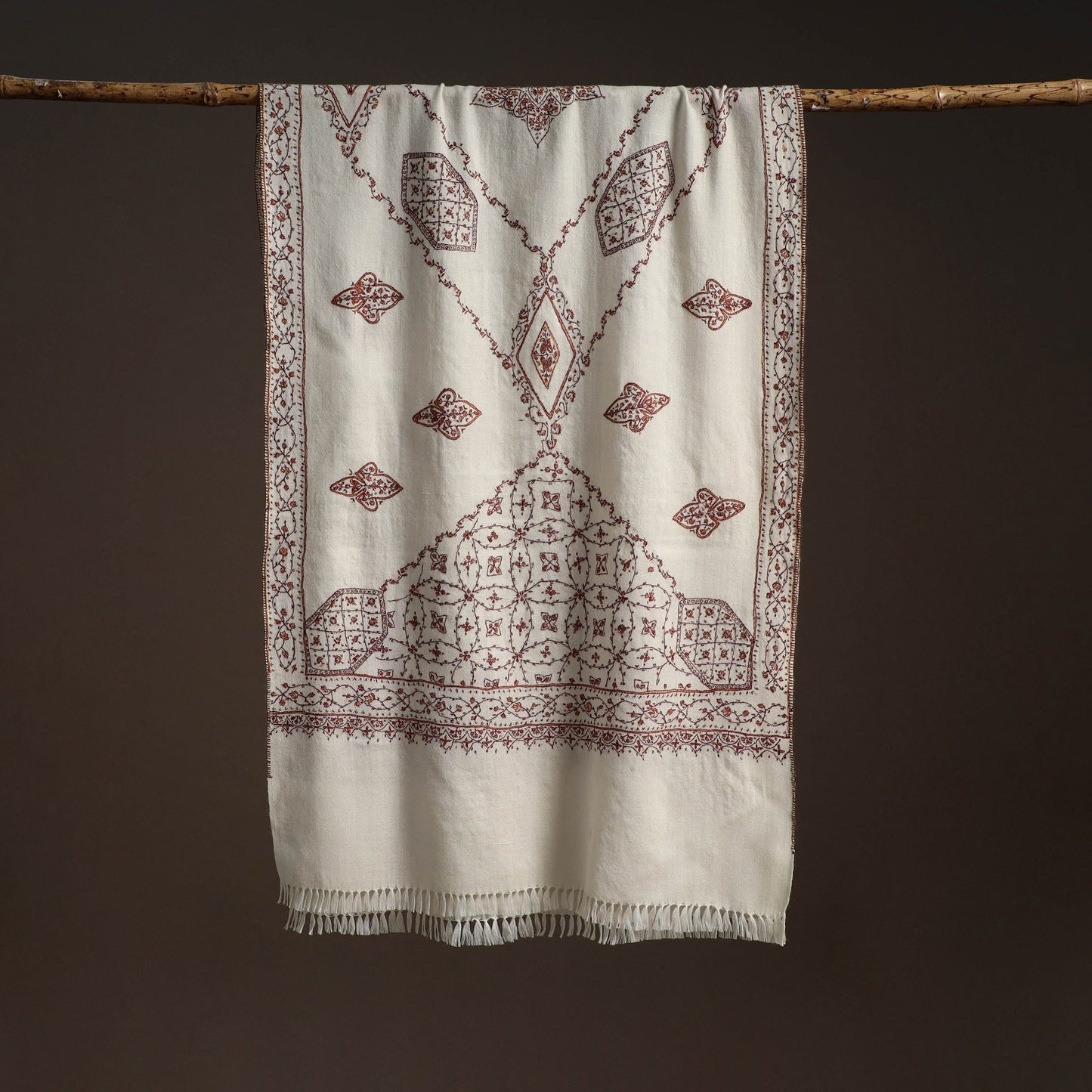 Handwoven sozni hand embroidered merino wool kashmiri stole