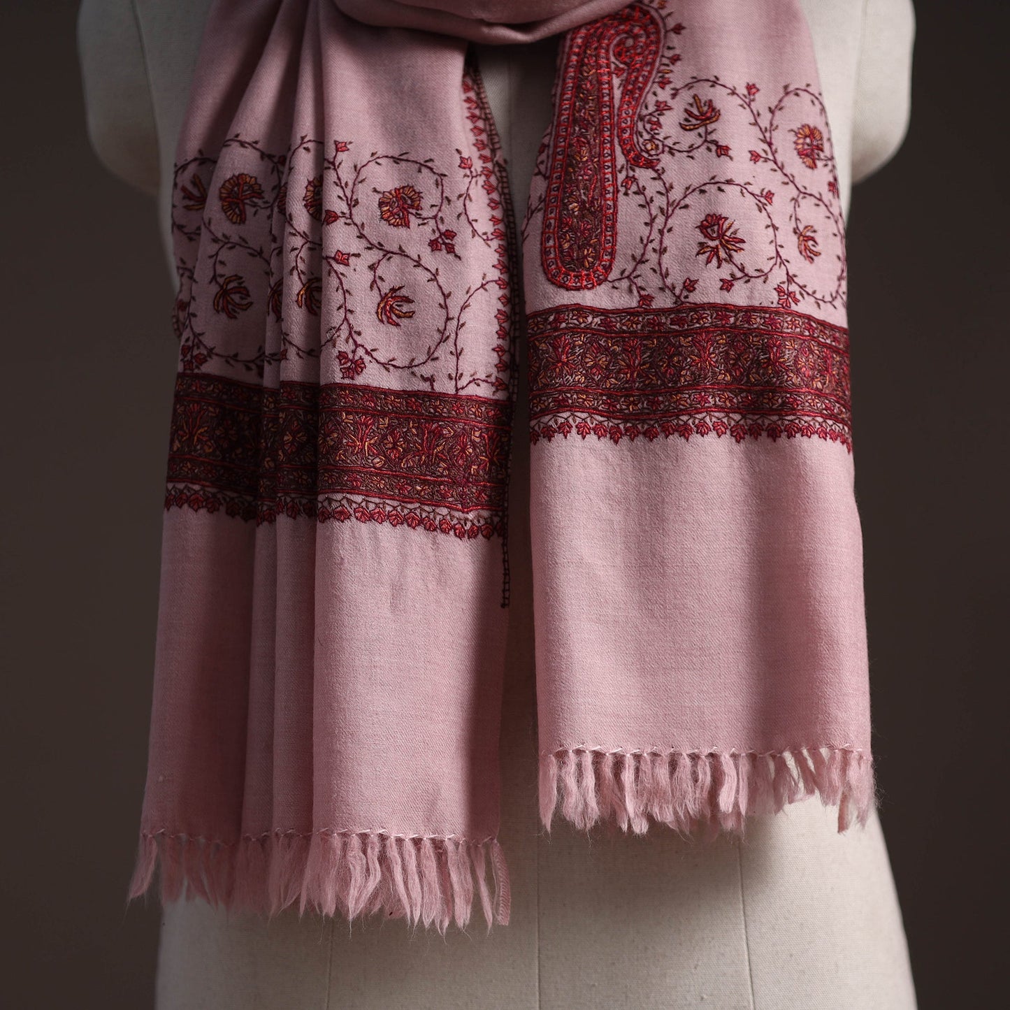 Handwoven sozni hand embroidered merino wool kashmiri stole