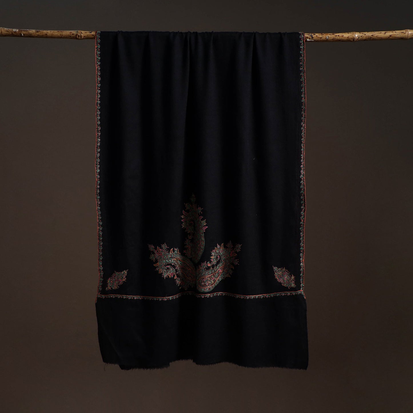 Handwoven sozni hand embroidered merino wool kashmiri stole