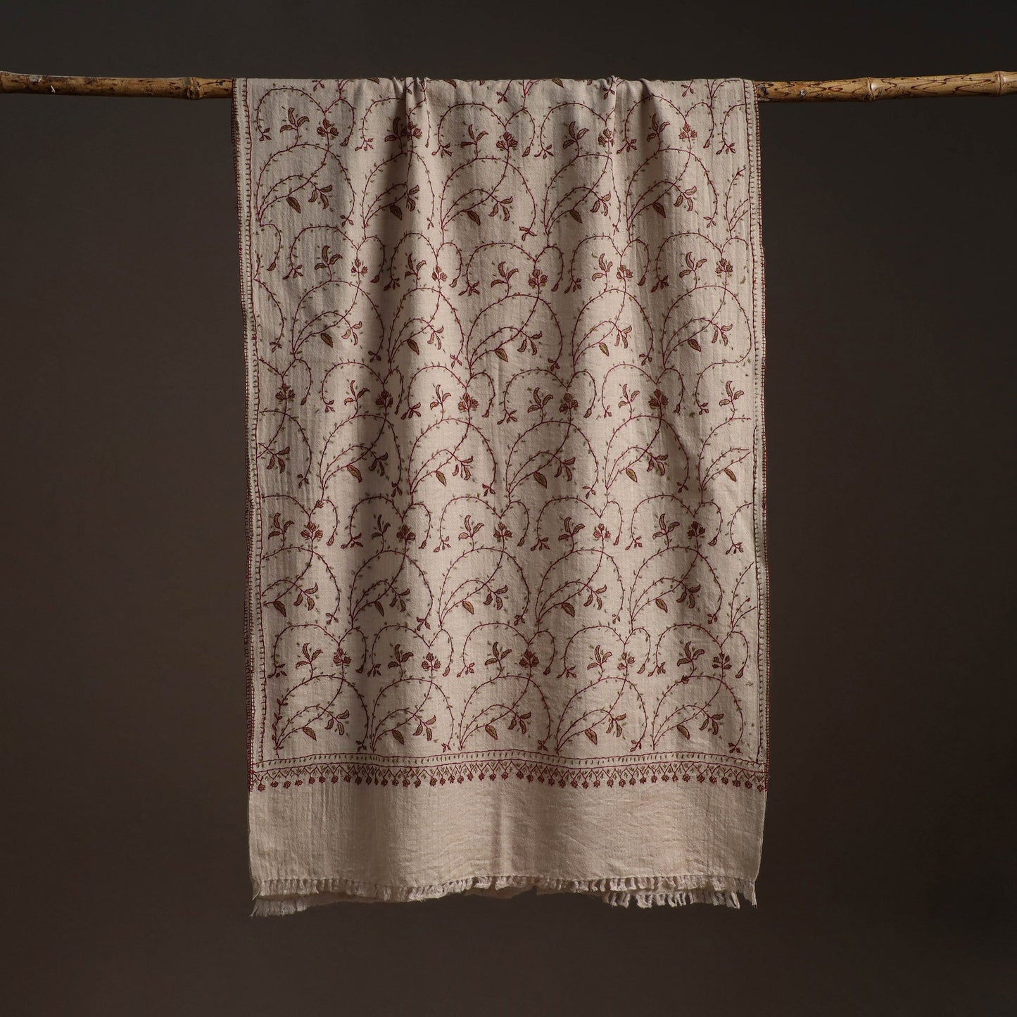 Handwoven sozni hand embroidered merino wool kashmiri stole