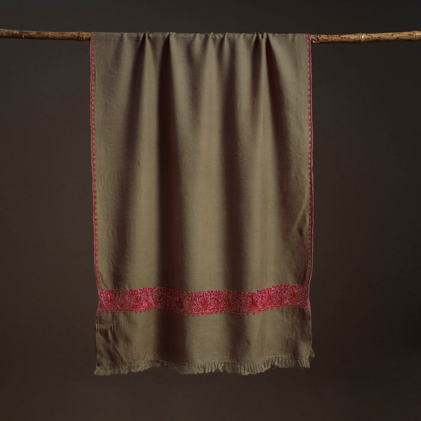 Handwoven sozni hand embroidered merino wool kashmiri stole