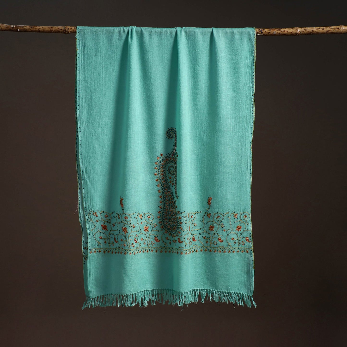 Handwoven sozni hand embroidered merino wool kashmiri stole