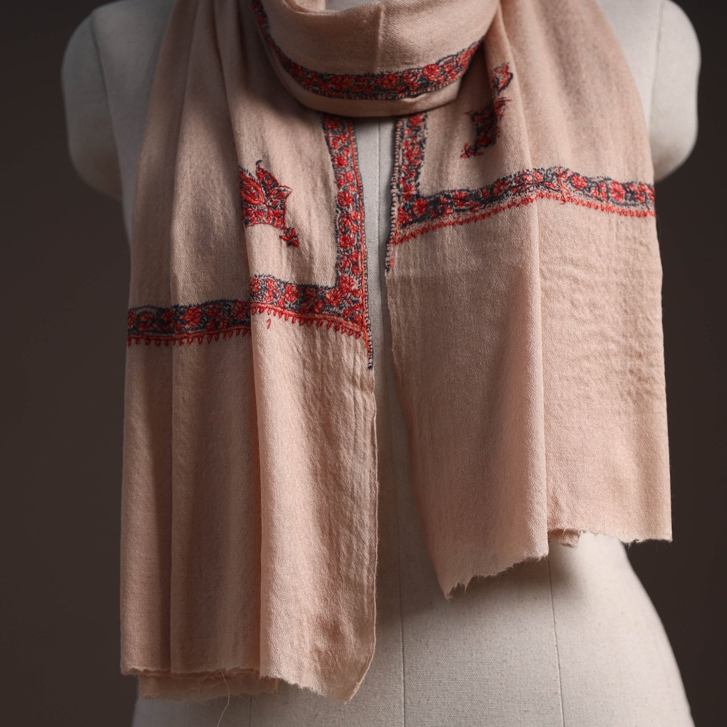 Handwoven sozni hand embroidered merino wool kashmiri stole
