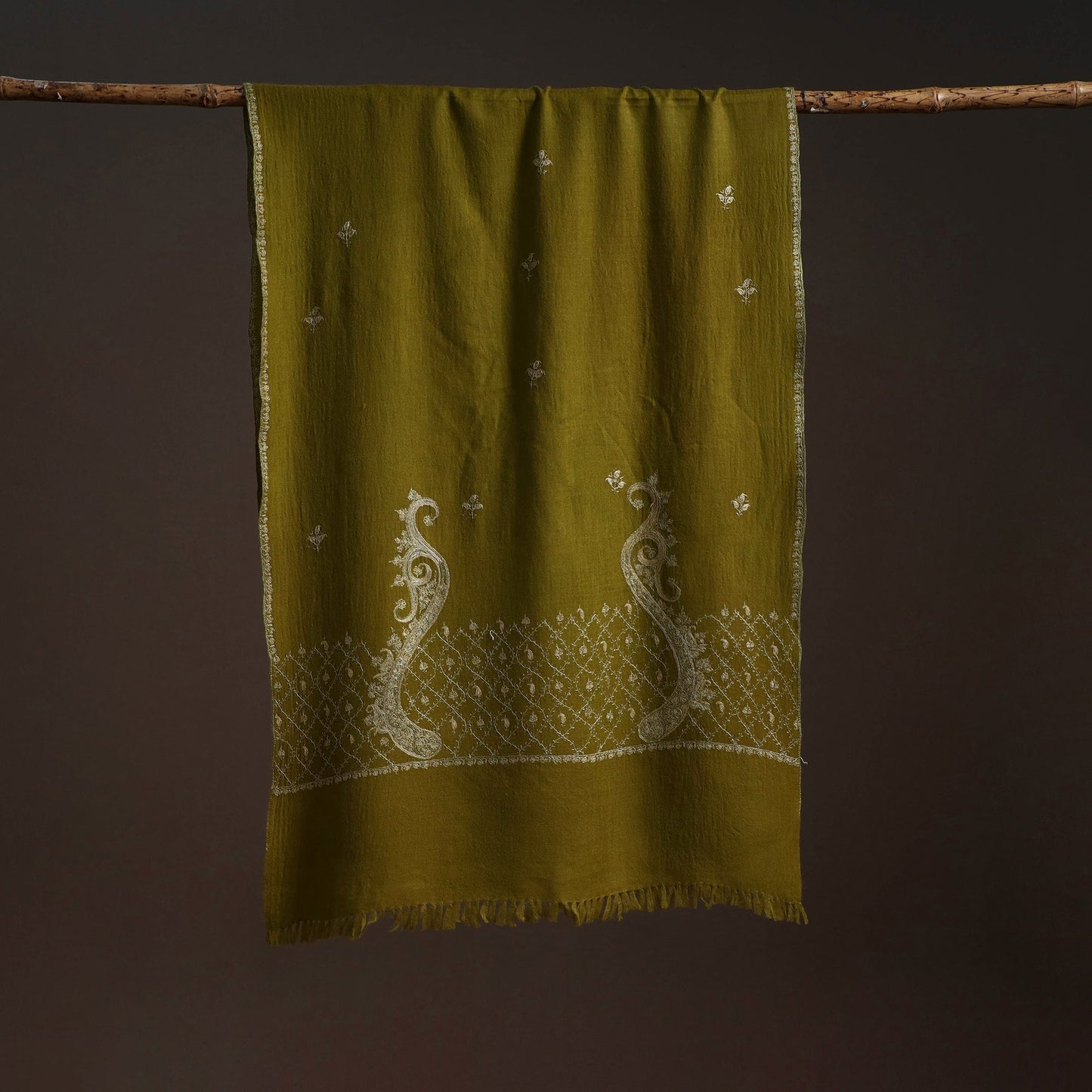 Handwoven sozni hand embroidered merino wool kashmiri stole