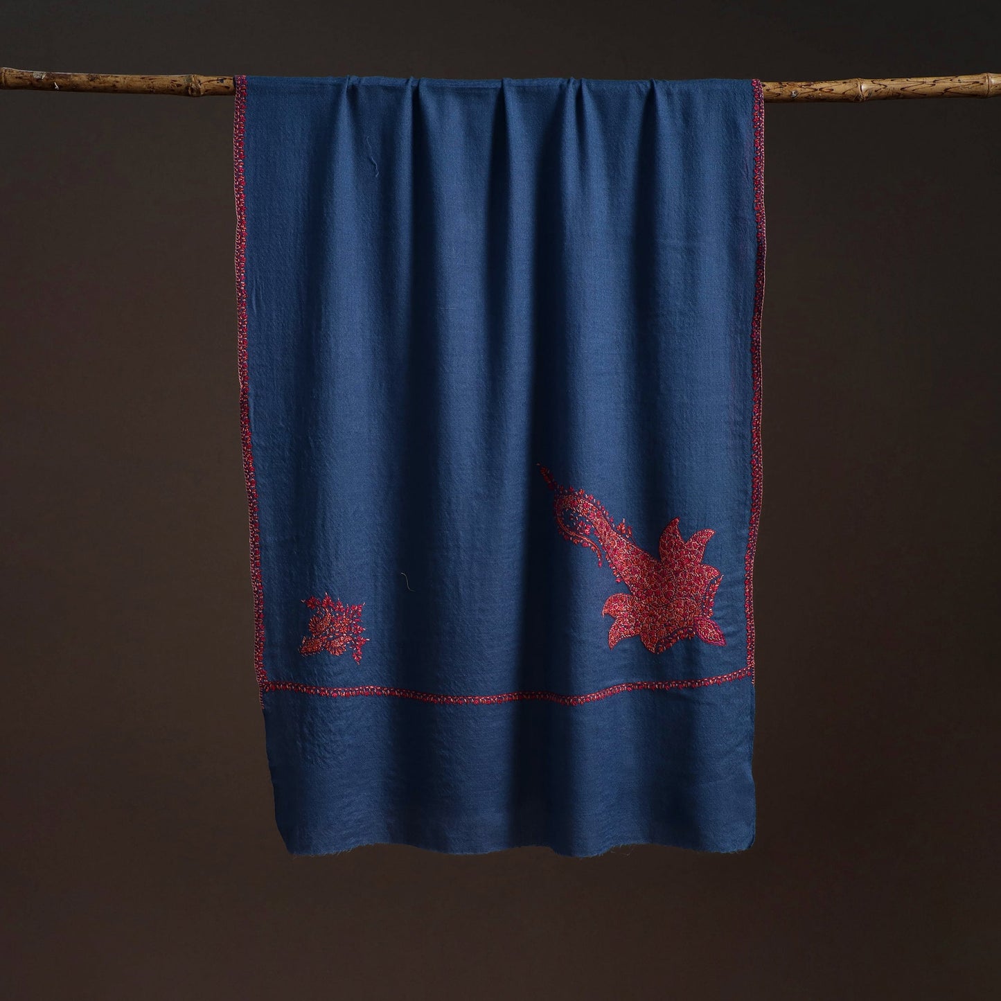 Handwoven sozni hand embroidered merino wool kashmiri stole