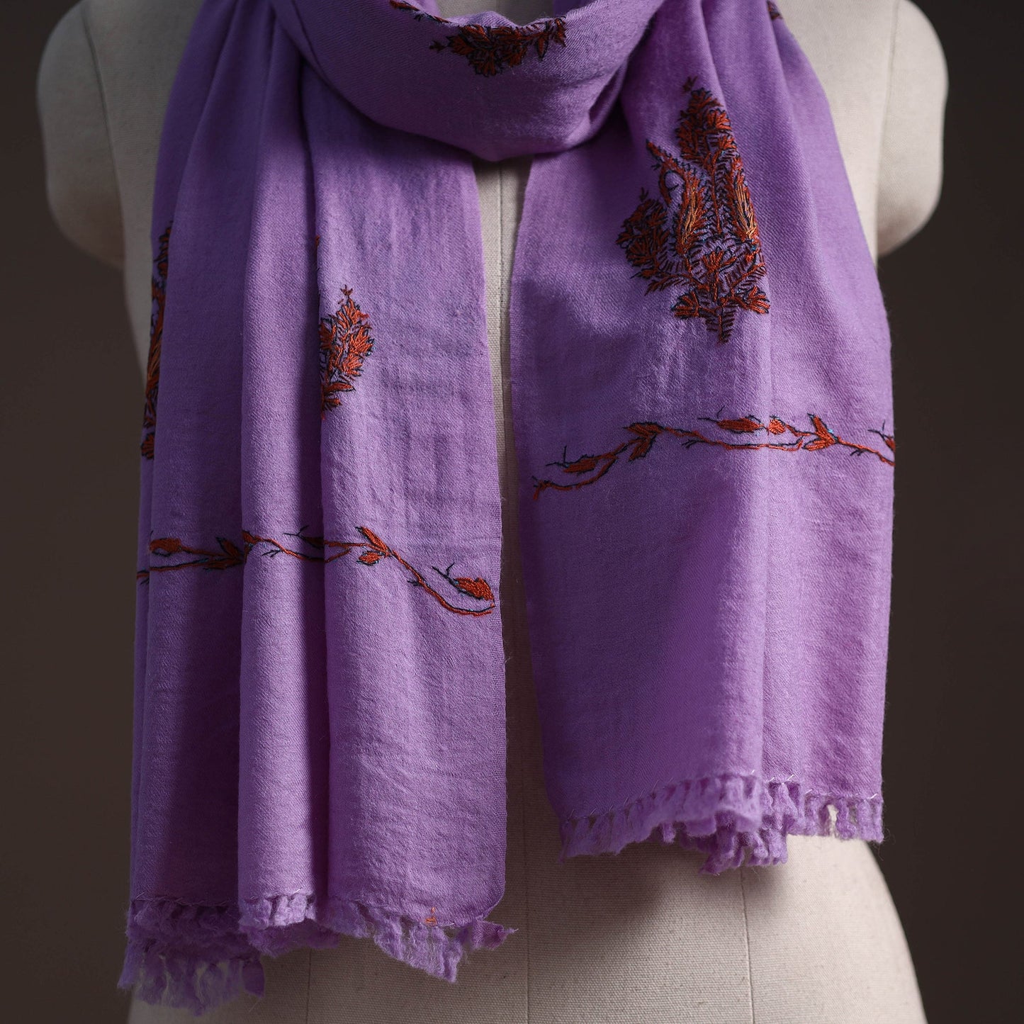 Handwoven sozni hand embroidered merino wool kashmiri stole