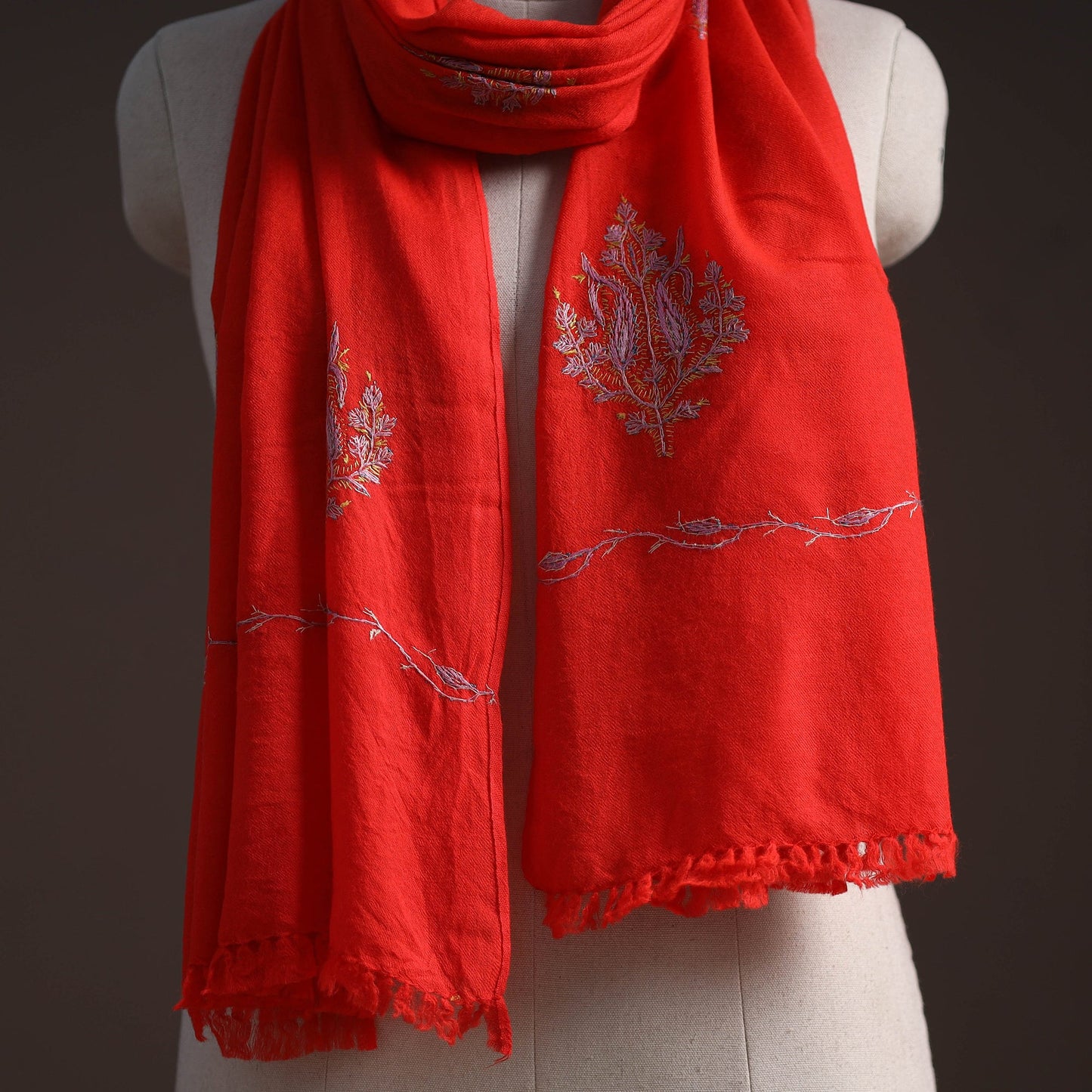 Handwoven sozni hand embroidered merino wool kashmiri stole