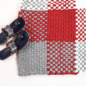 Red & Black Handwoven Upcycled Cotton Carpet / Rug