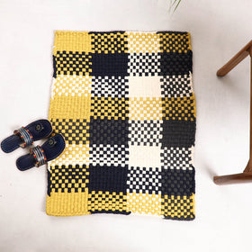  Yellow & Black Handwoven Upcycled Cotton Carpet / Rug 