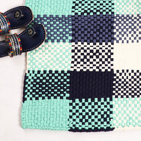  Blue & Green Handwoven Upcycled Cotton Carpet / Rug