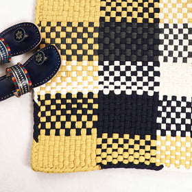  Yellow & Black Handwoven Upcycled Cotton Carpet / Rug 