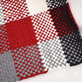 Red & Black Handwoven Upcycled Cotton Carpet / Rug