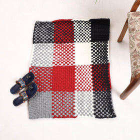 Red & Black Handwoven Upcycled Cotton Carpet / Rug