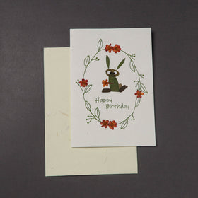 Happy Birthday - Flower Art Handmade Paper Greeting Card 