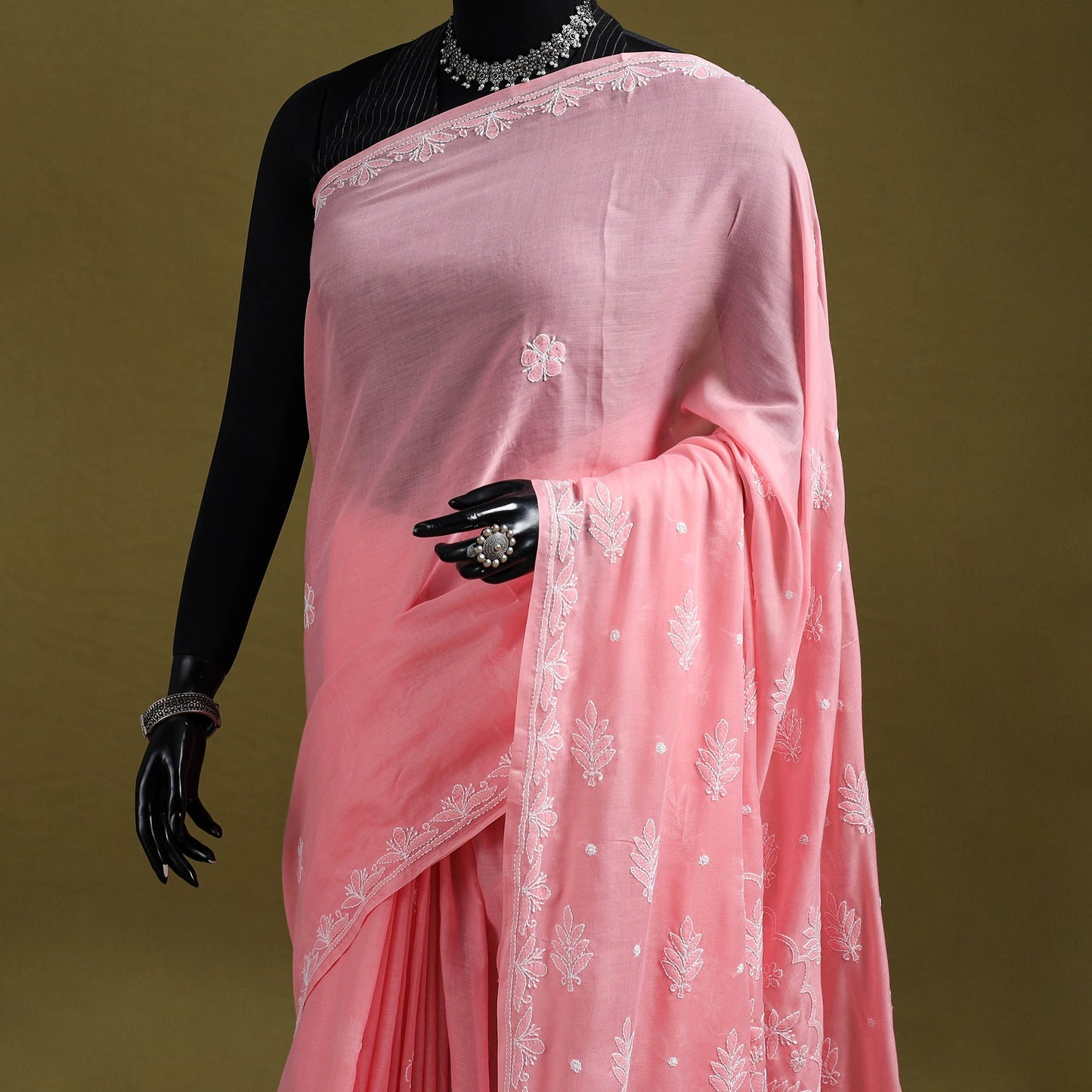 Heavy hand embroidered terivoile cotton lucknow chikan