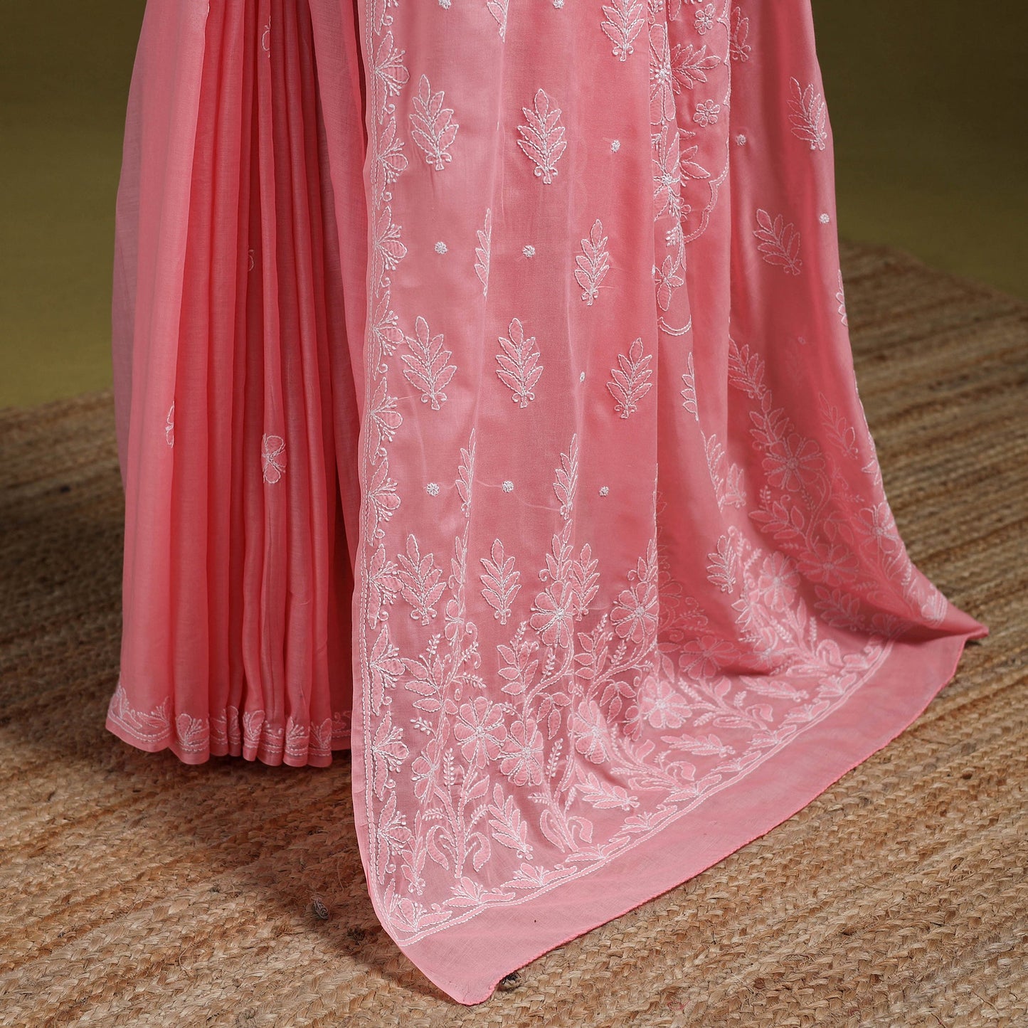 Heavy hand embroidered terivoile cotton lucknow chikan