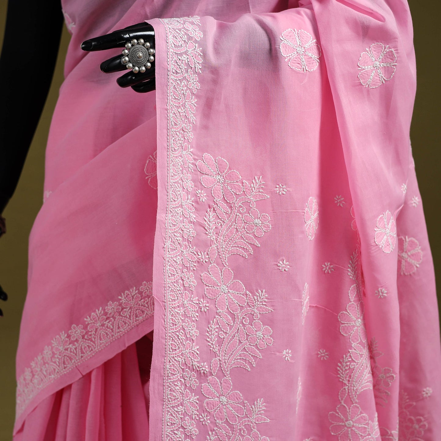 Heavy hand embroidered terivoile cotton lucknow chikan