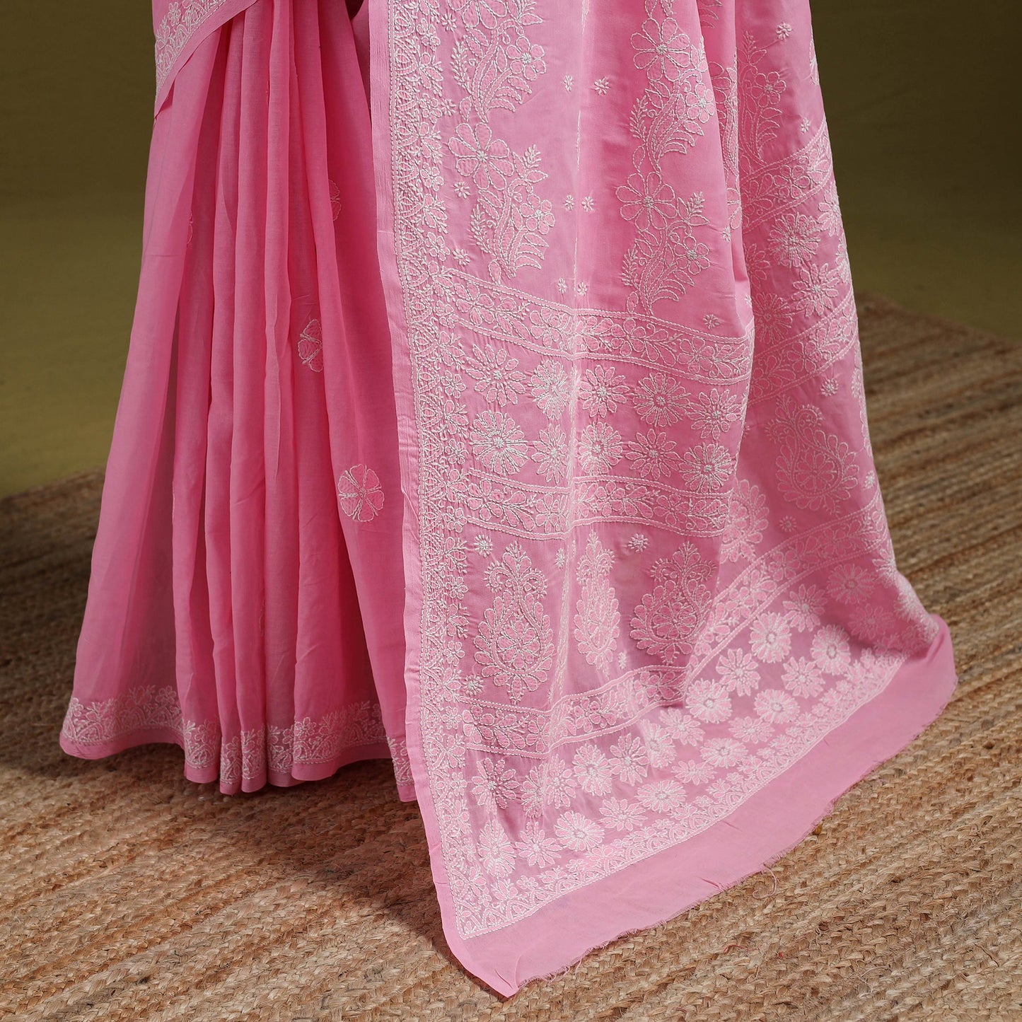 Heavy hand embroidered terivoile cotton lucknow chikan