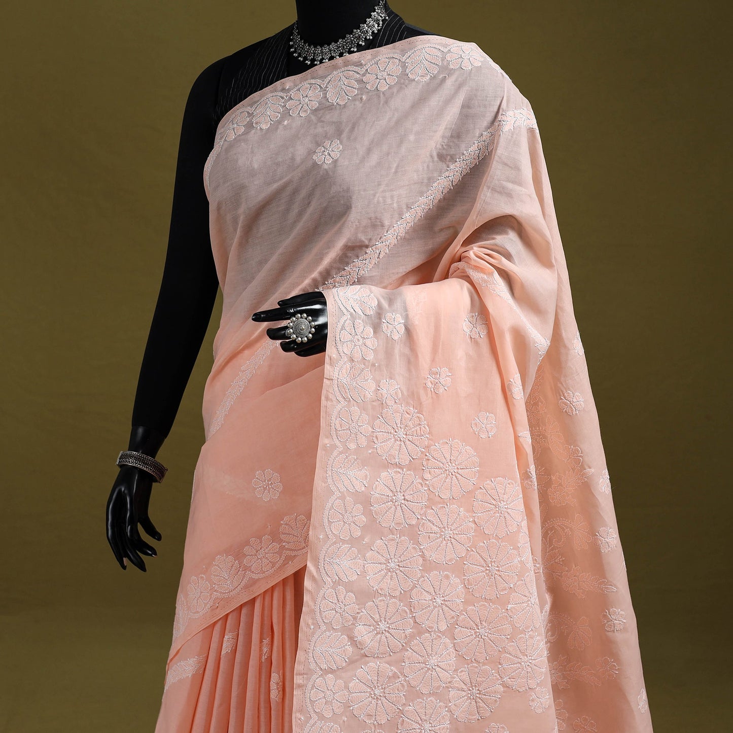 Heavy hand embroidered terivoile cotton lucknow chikan