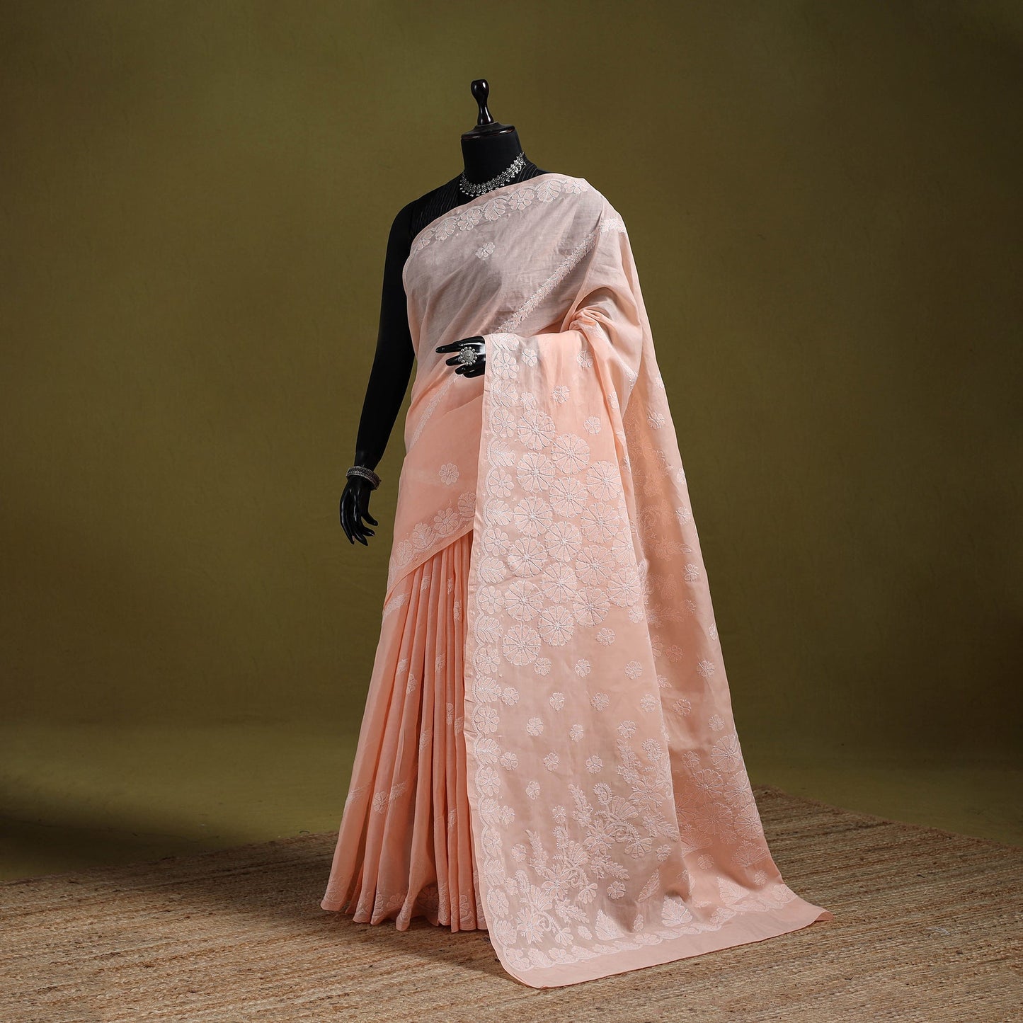 Heavy hand embroidered terivoile cotton lucknow chikan