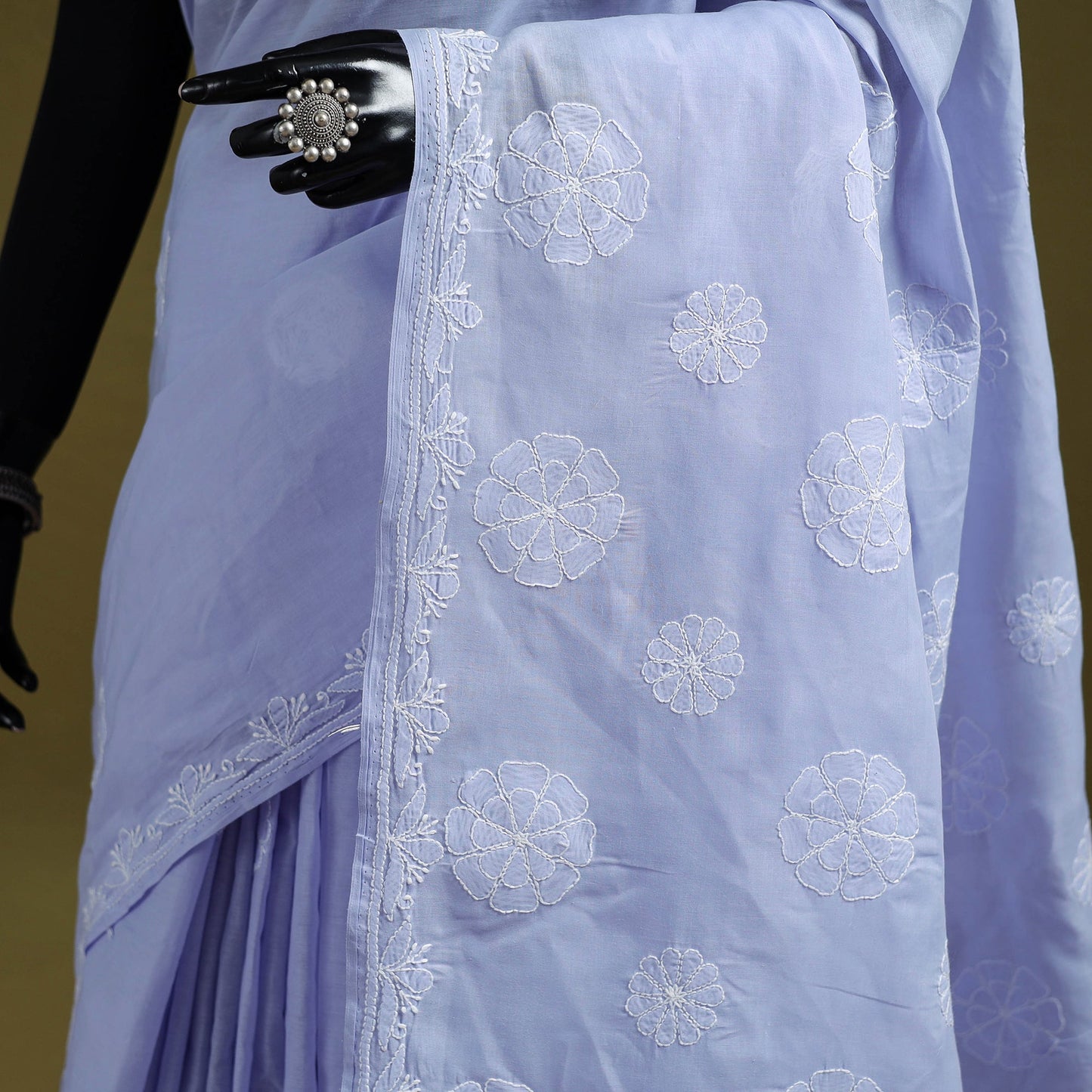 Heavy hand embroidered terivoile cotton lucknow chikan