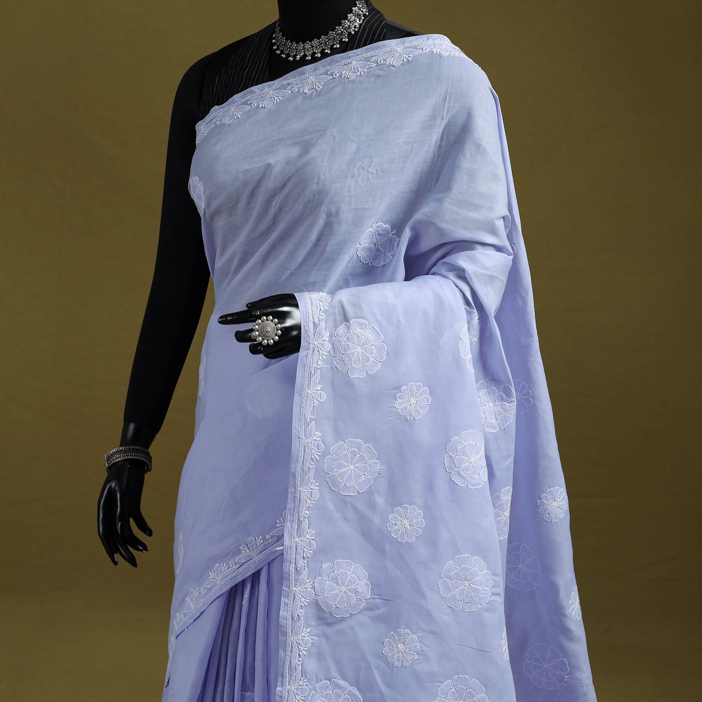 Heavy hand embroidered terivoile cotton lucknow chikan