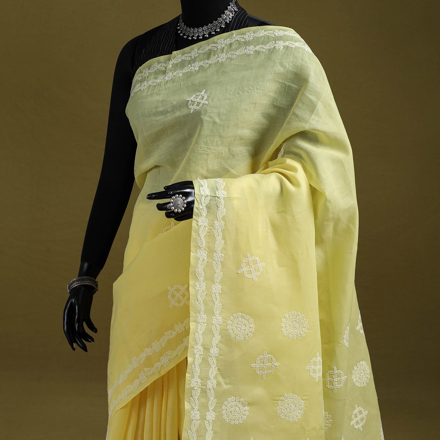 Heavy hand embroidered terivoile cotton lucknow chikan