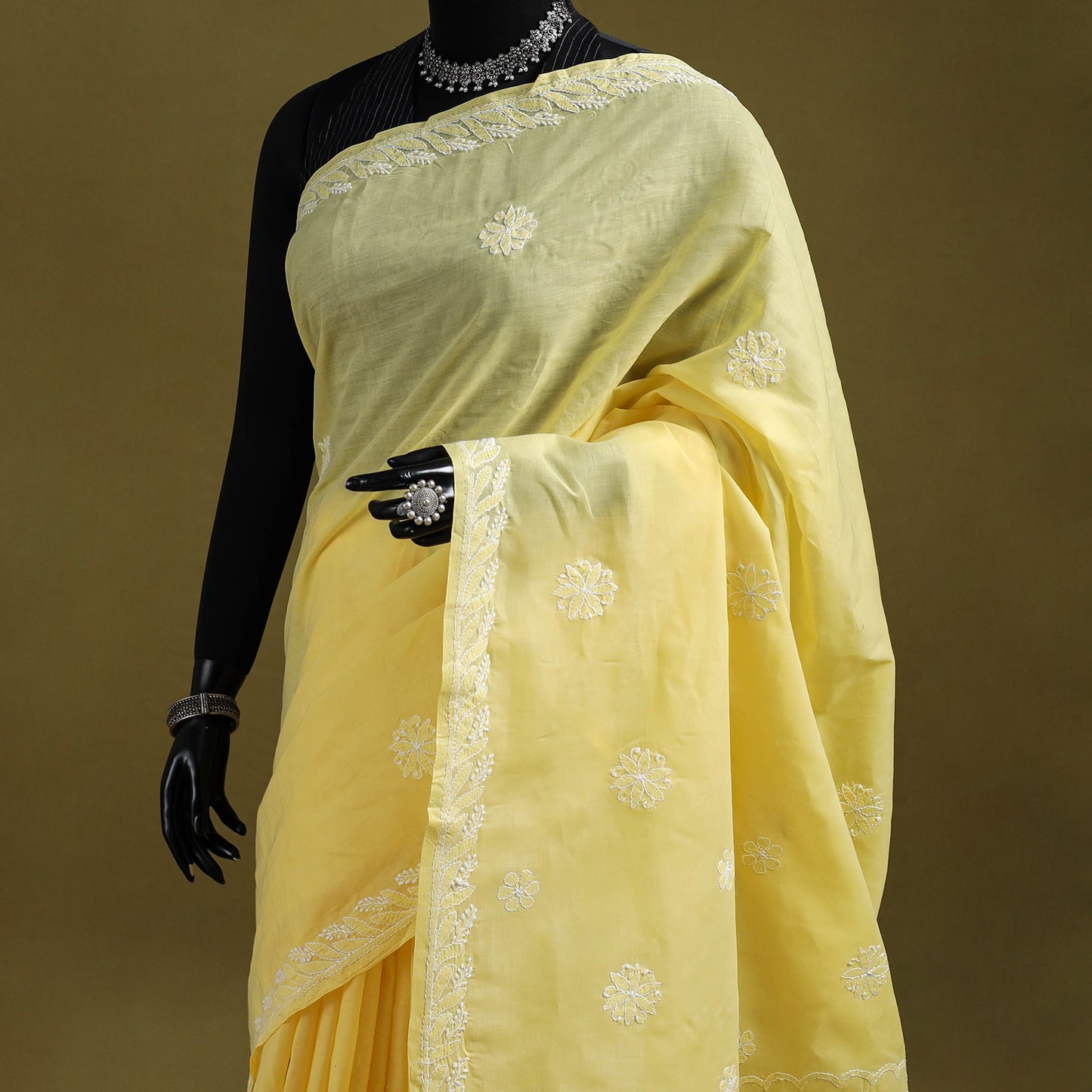 Heavy hand embroidered terivoile cotton lucknow chikan