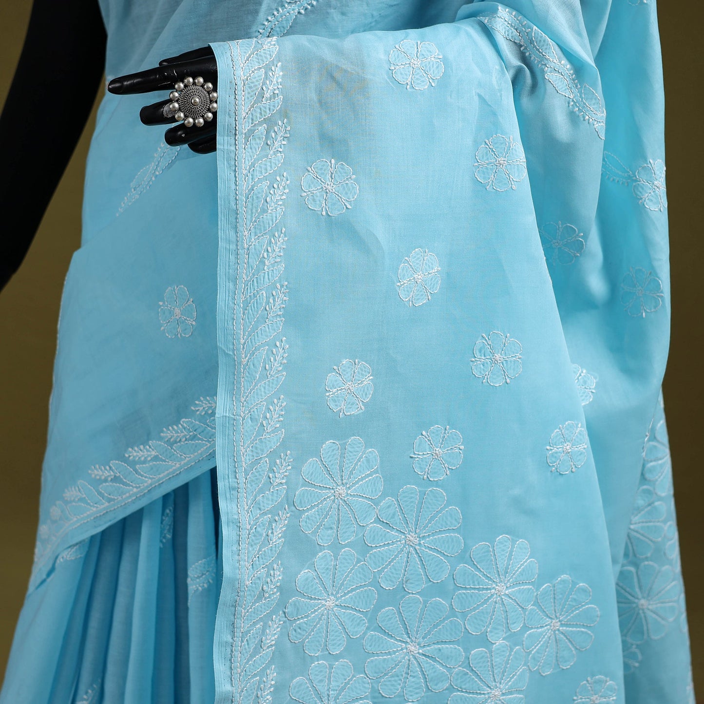 Heavy hand embroidered terivoile cotton lucknow chikan