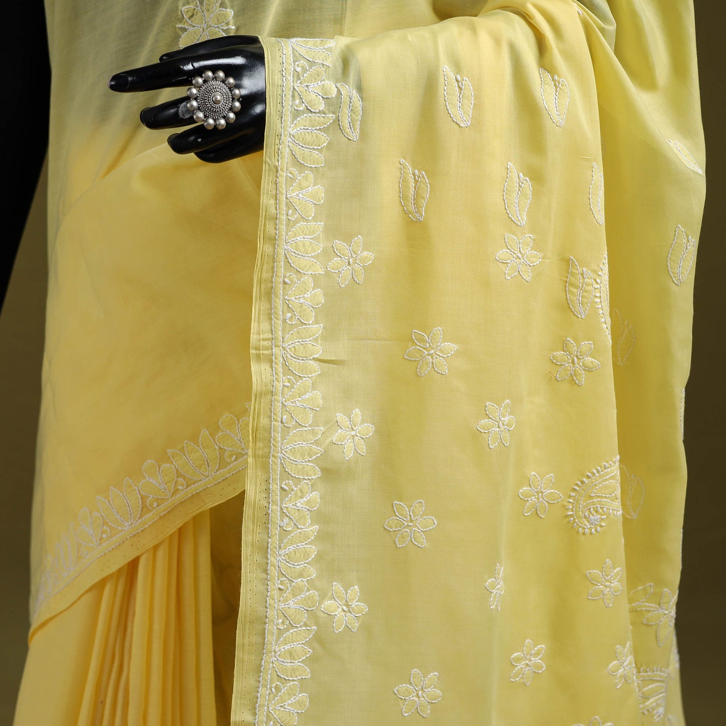 Heavy hand embroidered terivoile cotton lucknow chikan