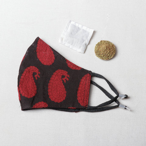  Herb Pocket Bagh Block Printed Cotton 3 Layer Snug Fit Face Cover 