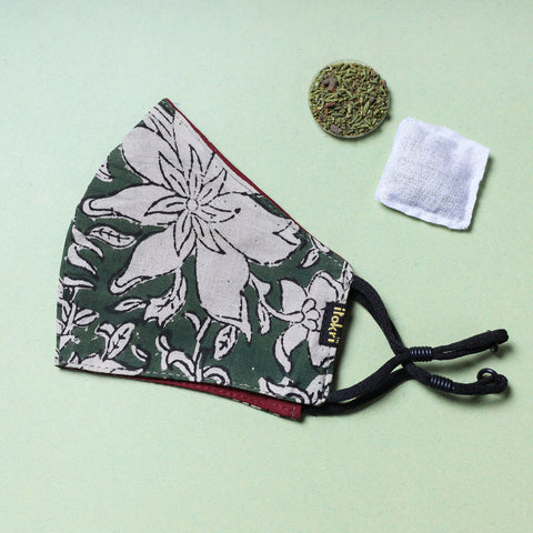  Herb Pocket Bagru Block Printed Cotton 3 Layer Snug Fit Face Cover 