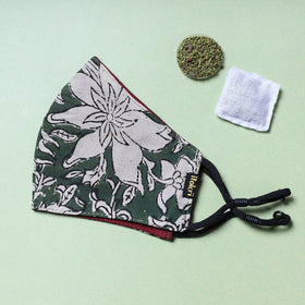  Herb Pocket Bagru Block Printed Cotton 3 Layer Snug Fit Face Cover 