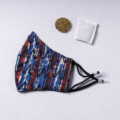  Herb Pocket Bagru Block Printed Cotton 3 Layer Snug Fit Face Cover 