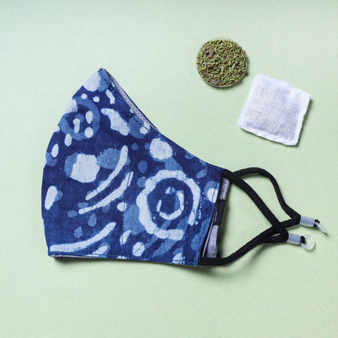 Herb Pocket Bagru Block Printed Cotton 3 Layer Snug Fit Face Cover 