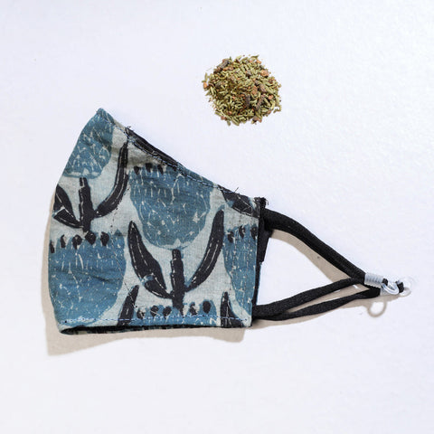  Herb Pocket Bagru Block Printed Cotton 3 Layer Snug Fit Face Cover 