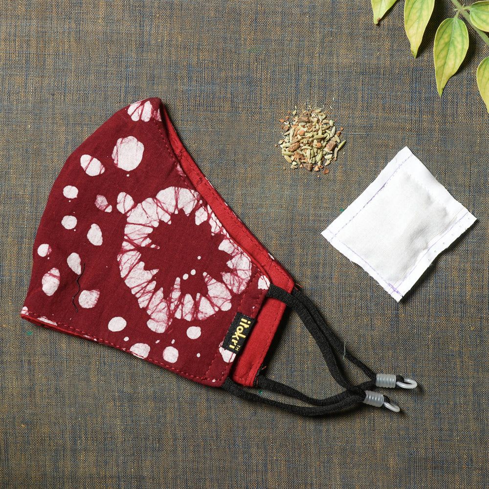  Herb Pocket Batik Print Cotton 3 Layer Snug Fit Face Cover 