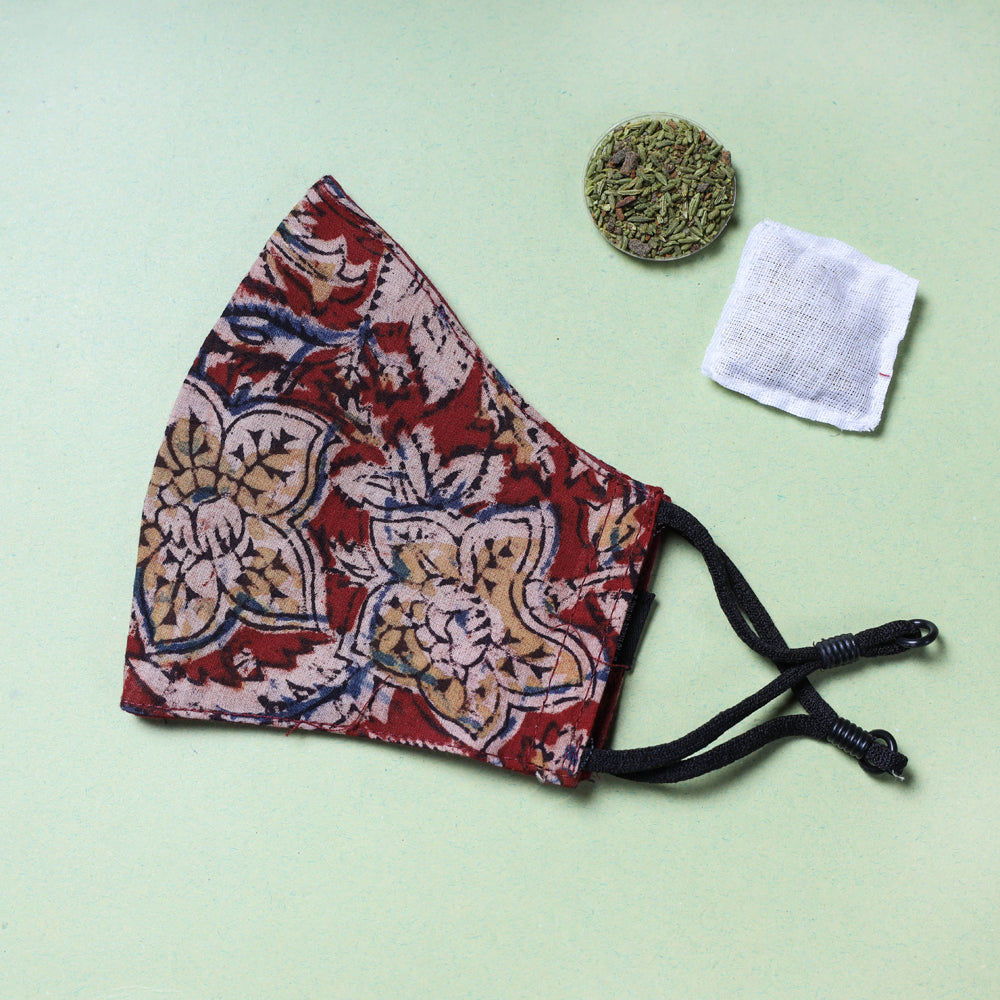  Herb Pocket kalamkari Block Printed Cotton 3 Layer Snug Fit Face Cover 