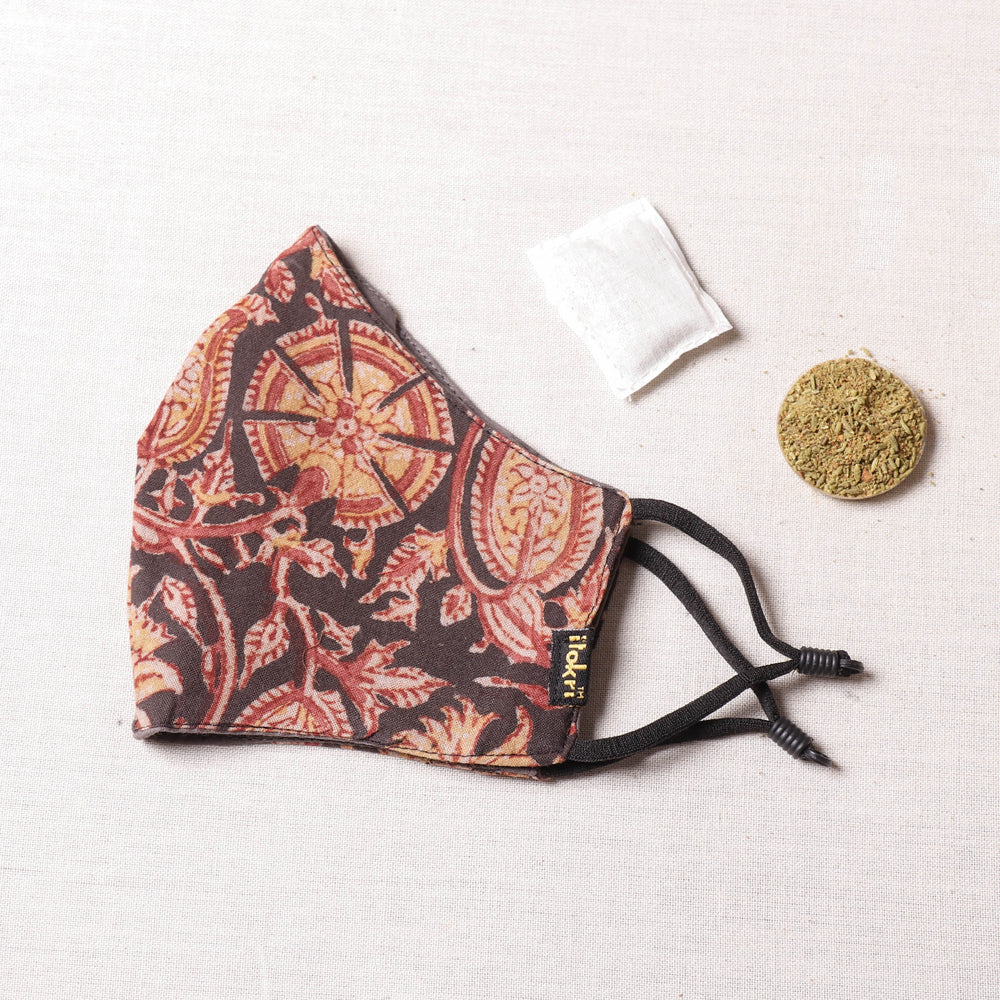  Herb Pocket Sanganeri Block Printed Cotton 3 Layer Snug Fit Face Cover 