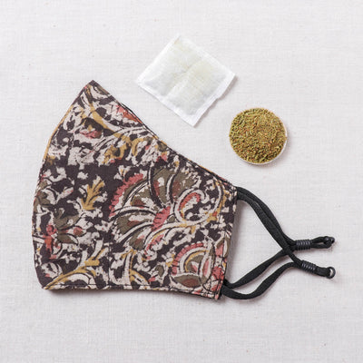  Herb Pocket Kalamkari Block Printed Cotton 3 Layer Snug Fit Face Cover 
