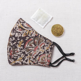  Herb Pocket Kalamkari Block Printed Cotton 3 Layer Snug Fit Face Cover 