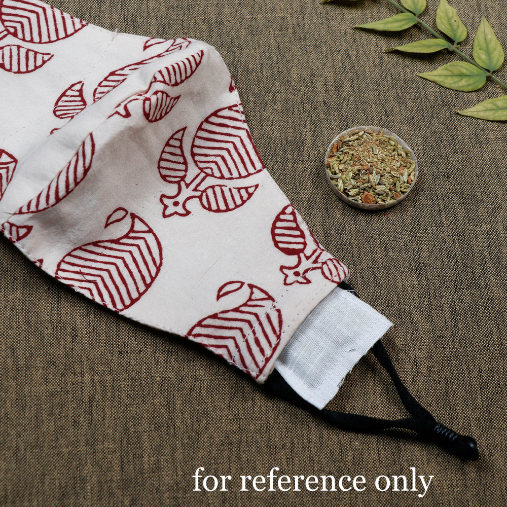 Herb Pocket Natural Dyed Block Printed Cotton 3 Layer Snug Fit Face Cover 