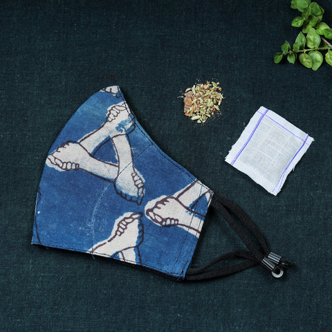  Herb Pocket Natural Dyed Block Printed Cotton 3 Layer Snug Fit Face Cover 