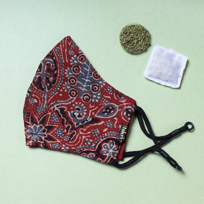  Herb Pocket Ajrakh Block Printed Cotton 3 Layer Snug Fit Face Cover 