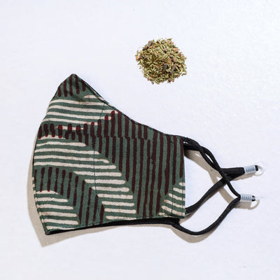  Herb Pocket Bagru Block Printed Cotton 3 Layer Snug Fit Face Cover 